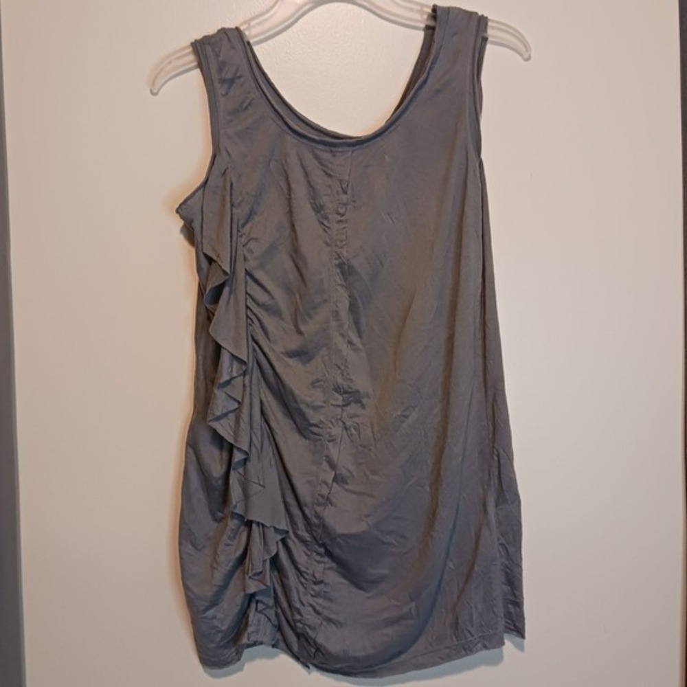 Simply Vera Vera Wang Gray Ruffle Sleeveless Top Petite‎ Small Tank Blouse